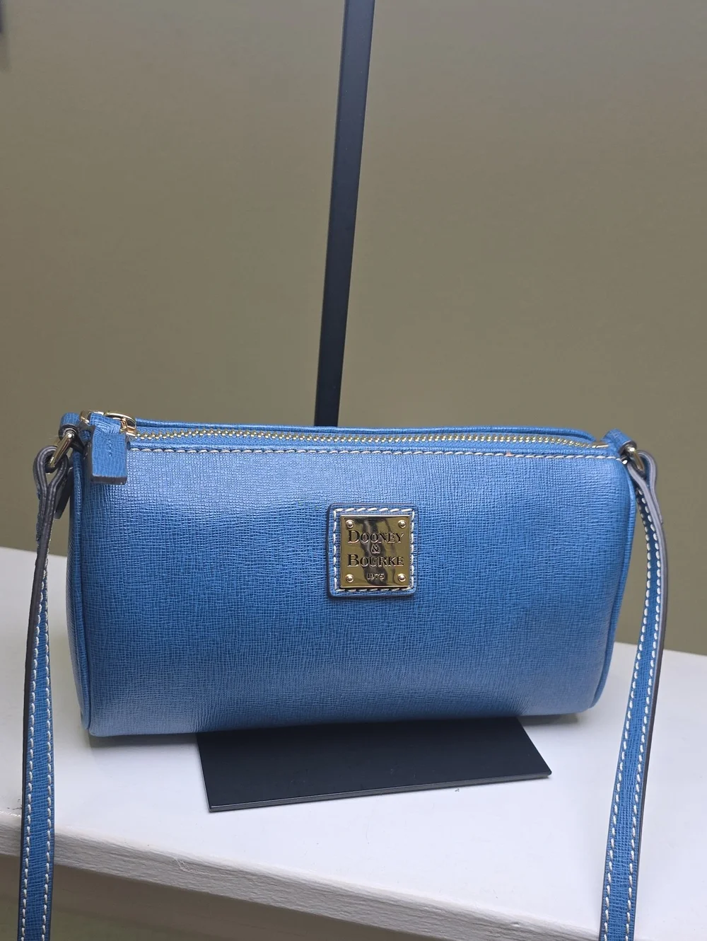 Dooney & Bourke Denim Blue Leather Barrel Minibag Crossbody EUC